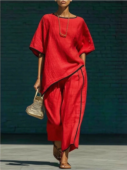 Anila | Women's Linen Blend Cropped Wide Leg Pant Set