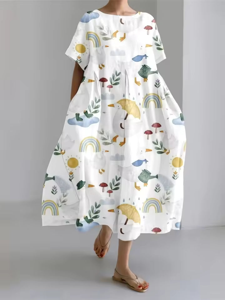 Amanda | Women's Floral Round Neck Relaxed Casual Summer Maxi Dress