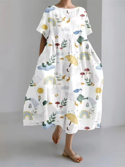 Amanda | Women's Floral Round Neck Relaxed Casual Summer Maxi Dress
