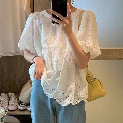 Marcia | Broderie Anglaise Puff Sleeve Casual Summer Blouse