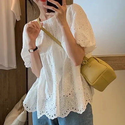 Marcia | Broderie Anglaise Puff Sleeve Casual Summer Blouse