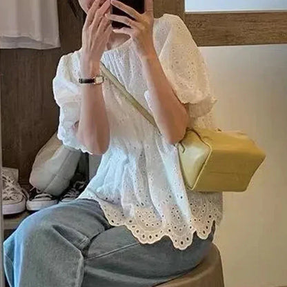Marcia | Broderie Anglaise Puff Sleeve Casual Summer Blouse