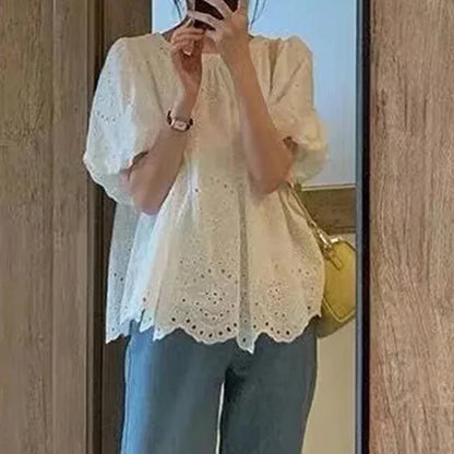 Marcia | Broderie Anglaise Puff Sleeve Casual Summer Blouse