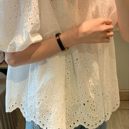 Marcia | Broderie Anglaise Puff Sleeve Casual Summer Blouse
