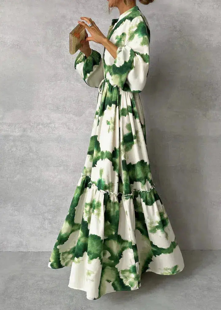 Sara | Women's Floral V Neck Long Sleeve Tiered Boho Maxi Dress