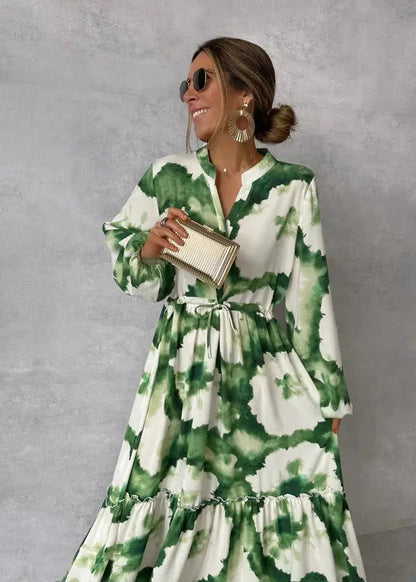 Sara | Women's Floral V Neck Long Sleeve Tiered Boho Maxi Dress