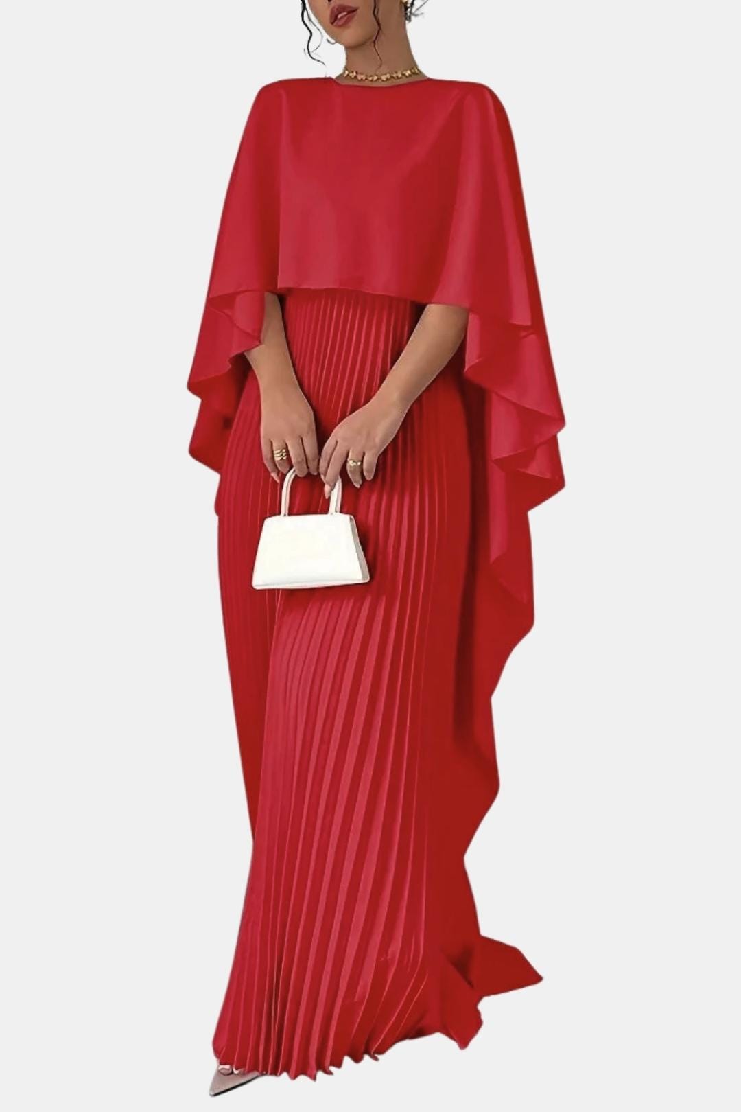 Seraphine | Women's Cape Sleeve High Neck Pleated Chiffon Maxi Dress
