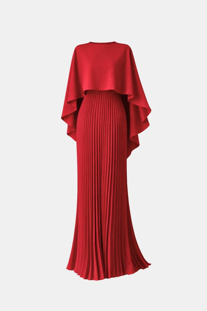 Seraphine | Women's Cape Sleeve High Neck Pleated Chiffon Maxi Dress