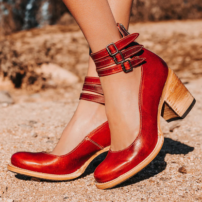 Verona | Double Buckle Ankle Strap Stacked Block Heel Boot
