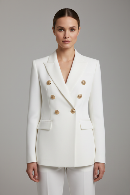 Rebecca | Double Breasted Gold Button Peaked Lapel Tailored Blazer