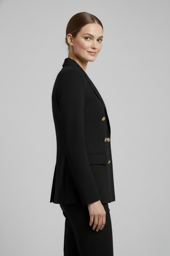 Rebecca | Double Breasted Gold Button Peaked Lapel Tailored Blazer