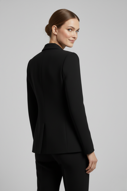 Rebecca | Double Breasted Gold Button Peaked Lapel Tailored Blazer