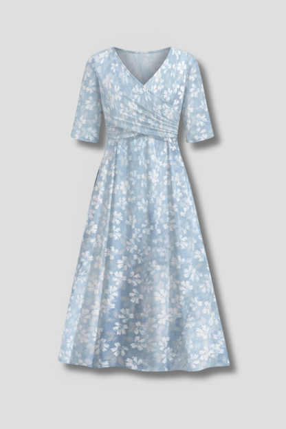Margaux | Women's Floral V Neck Side Pocket Midi Dress