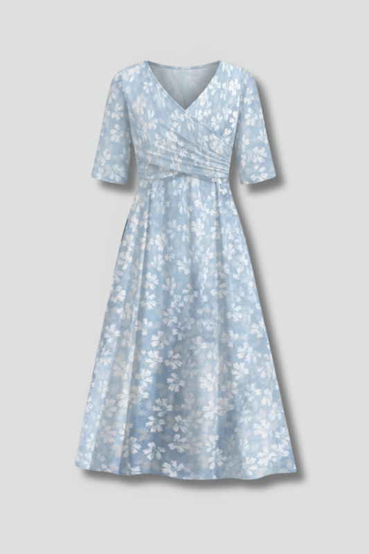 Margaux | Women's Floral V Neck Side Pocket Midi Dress