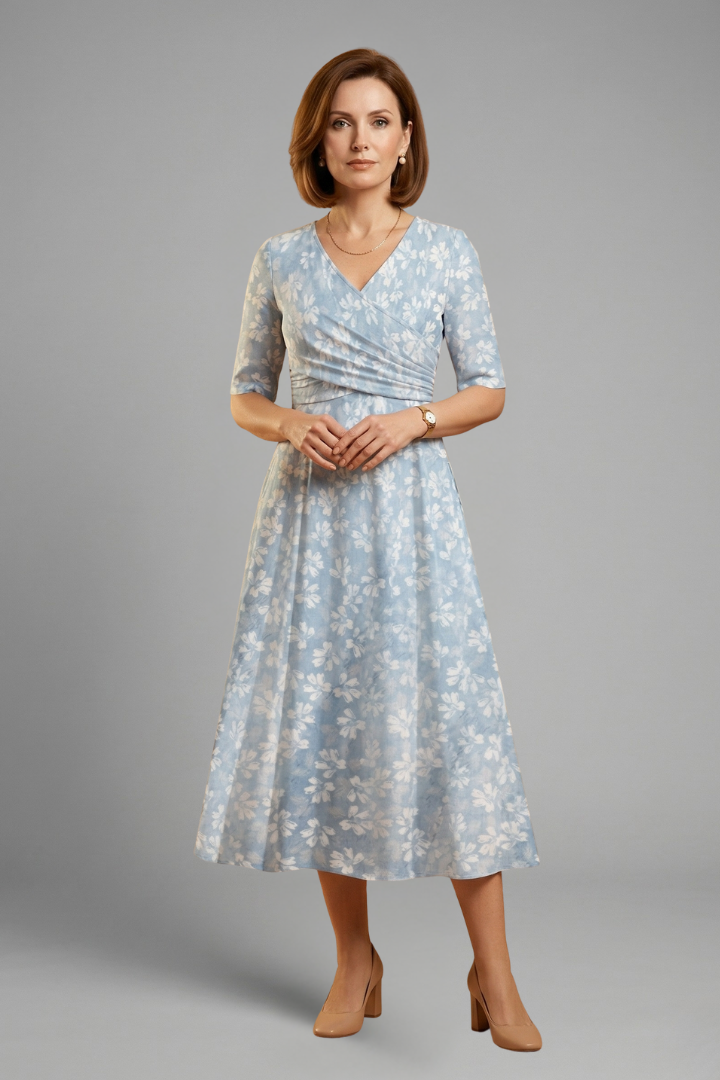Margaux | Women's Floral V Neck Side Pocket Midi Dress