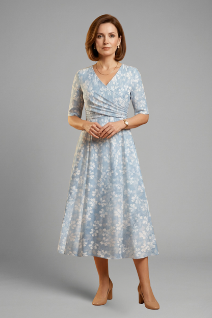 Margaux | Women's Floral V Neck Side Pocket Midi Dress