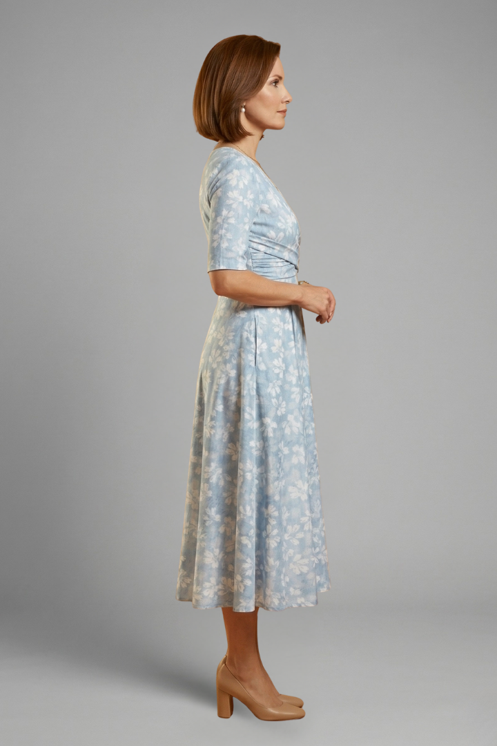 Margaux | Women's Floral V Neck Side Pocket Midi Dress