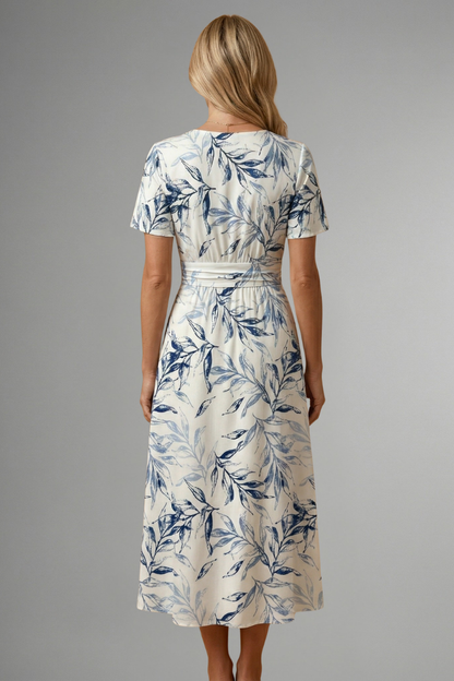 Iris | Floral Print V Neck A Line Midi Elegant Dress