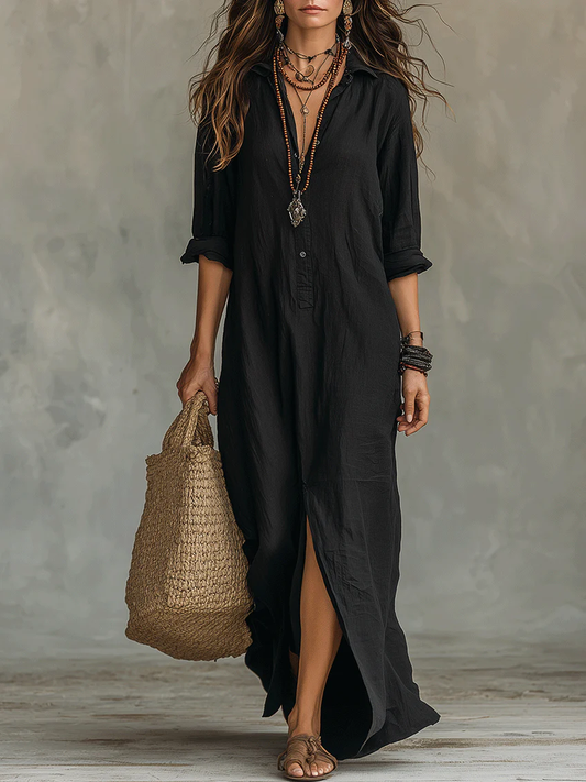 Chantelle | Women's Boho Collared Button Down Casual Maxi Dress