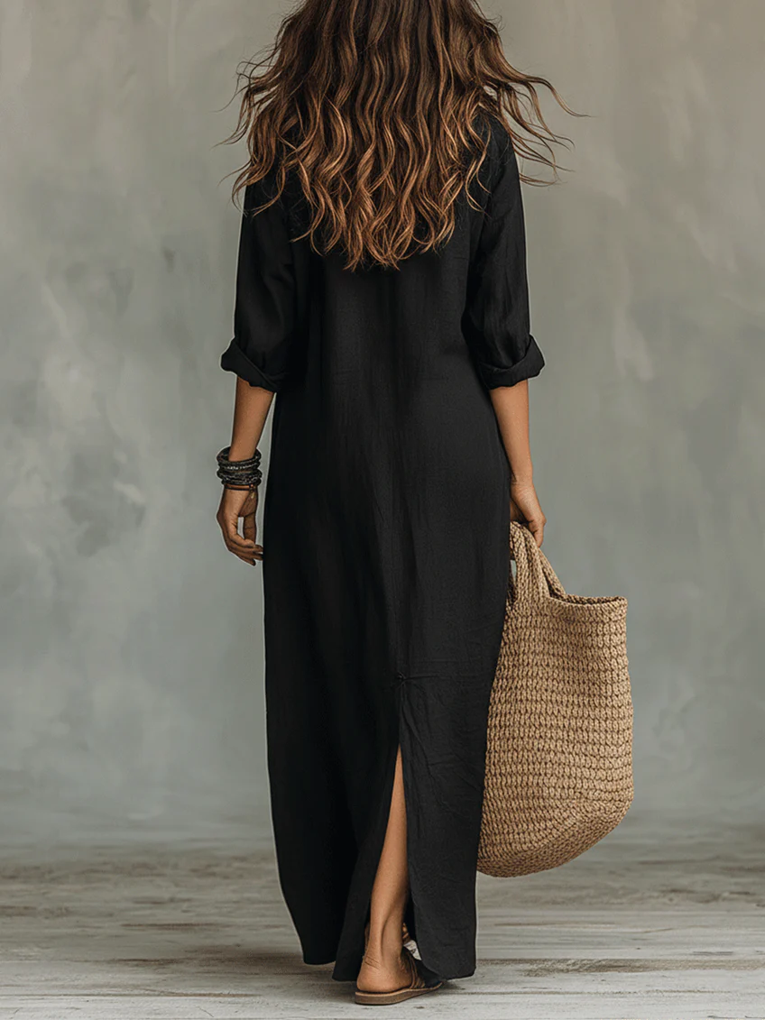 Chantelle | Women's Boho Collared Button Down Casual Maxi Dress