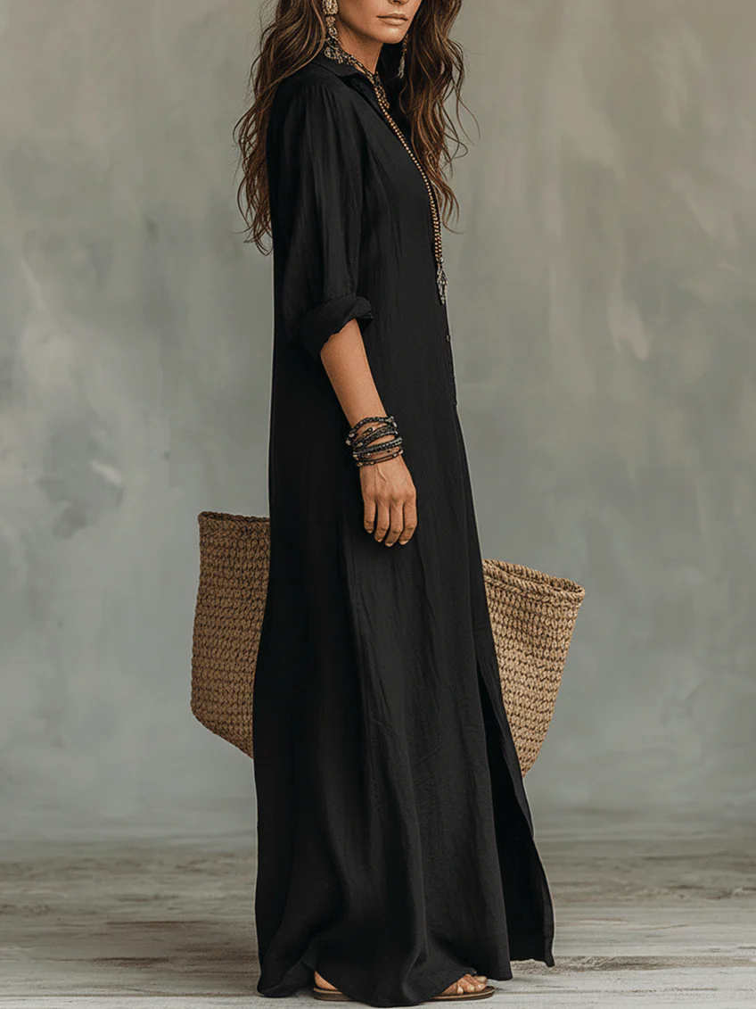 Chantelle | Women's Boho Collared Button Down Casual Maxi Dress