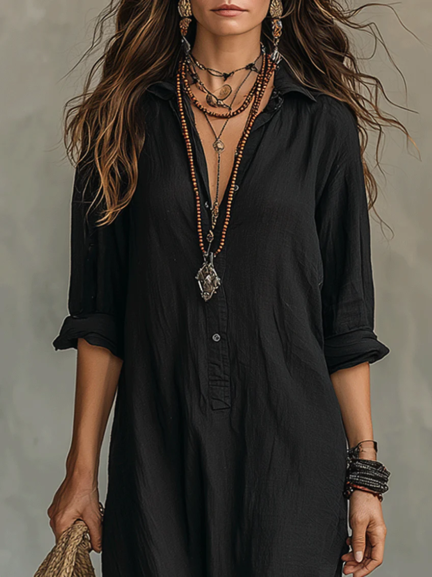 Chantelle | Women's Boho Collared Button Down Casual Maxi Dress