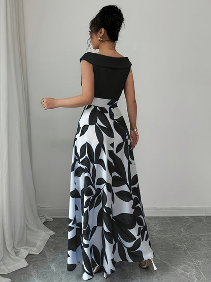 Glen | Women's Floral Print V Neck A Line Wedding Guest Maxi Dress