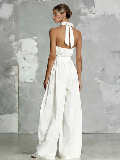 Valentina | Women's Boho Halter Backless Wide Leg Jumpsuit
