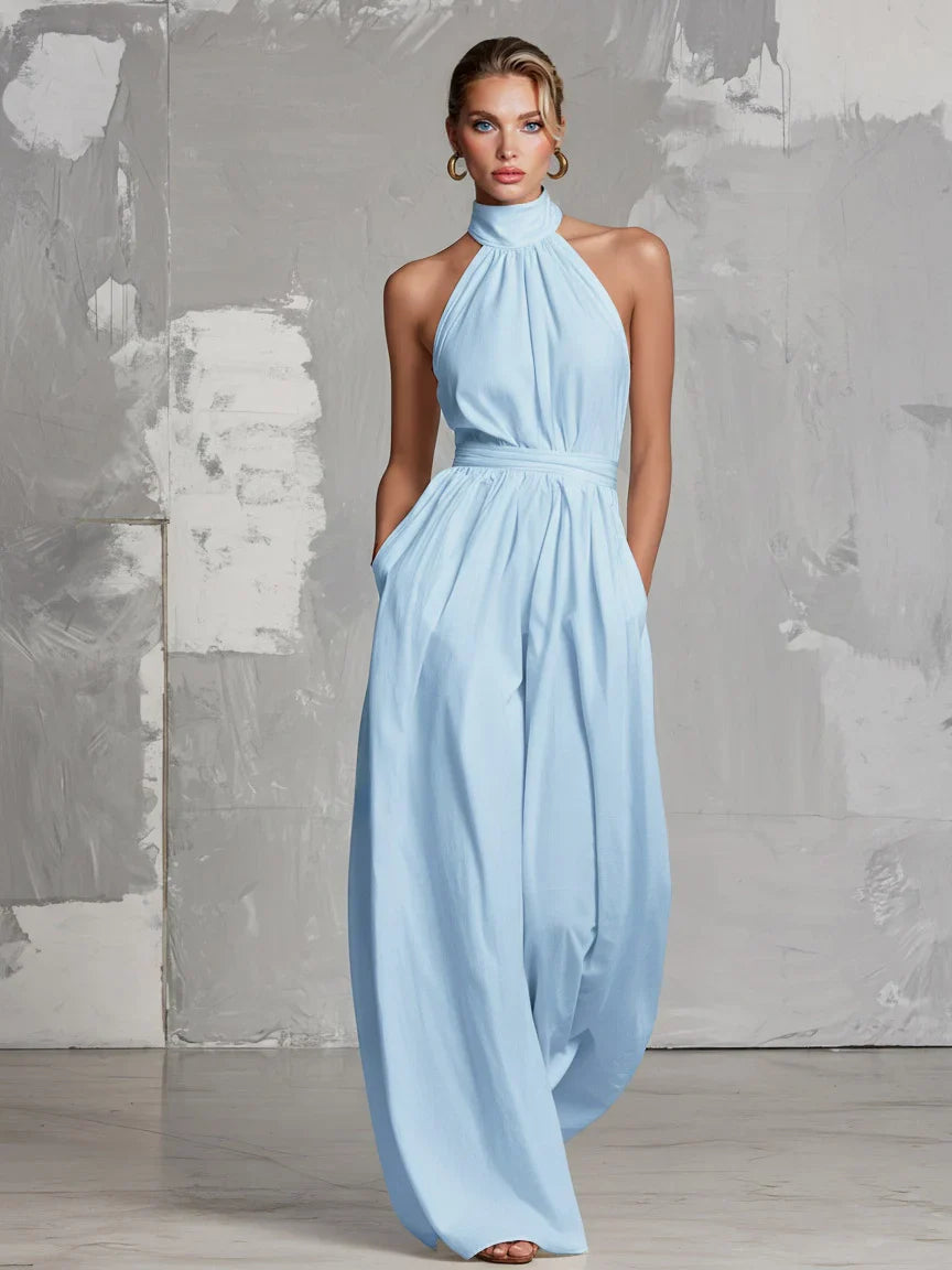 Valentina | Women's Boho Halter Backless Wide Leg Jumpsuit