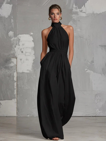 Valentina | Women's Boho Halter Backless Wide Leg Jumpsuit