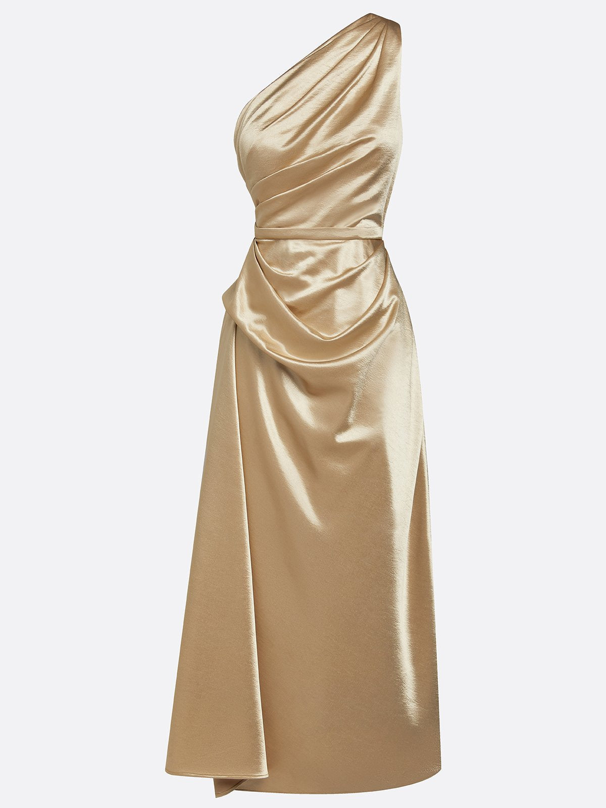 Aurelia | Women's One Shoulder Satin Midi Wedding Guest Dress