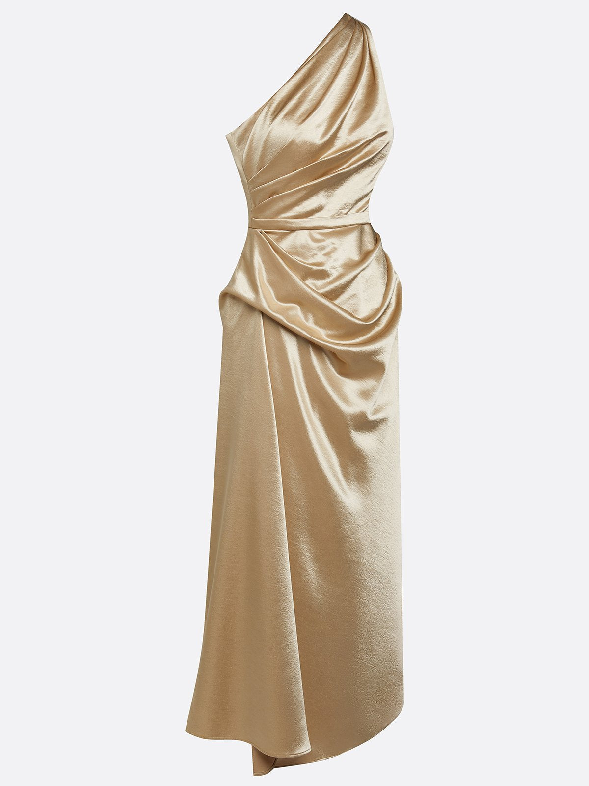 Aurelia | Women's One Shoulder Satin Midi Wedding Guest Dress
