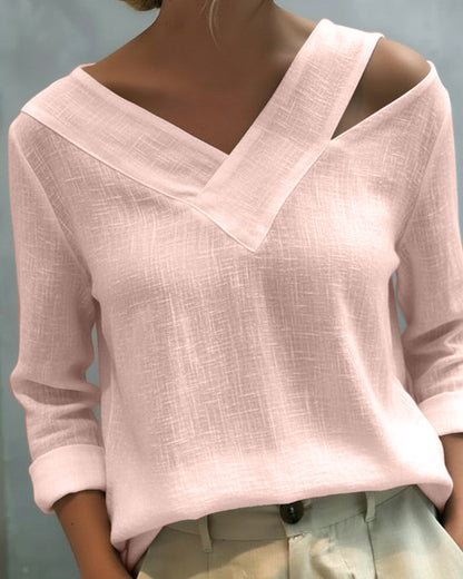 Aria | Long Sleeve Asymmetric V Neck Off Shoulder Relaxed Top