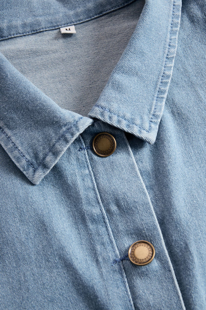 Andromeda | Denim Button Front Sleeveless Raw Hem Wide Leg Jumpsuit