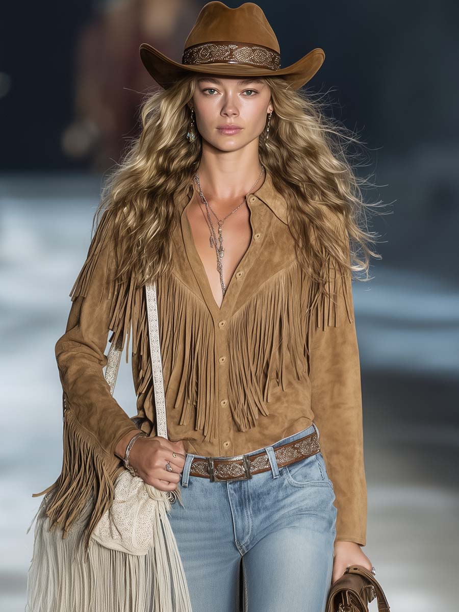 Aspen | Spread Collar Button Front Long Sleeve Fringe Western Shirt