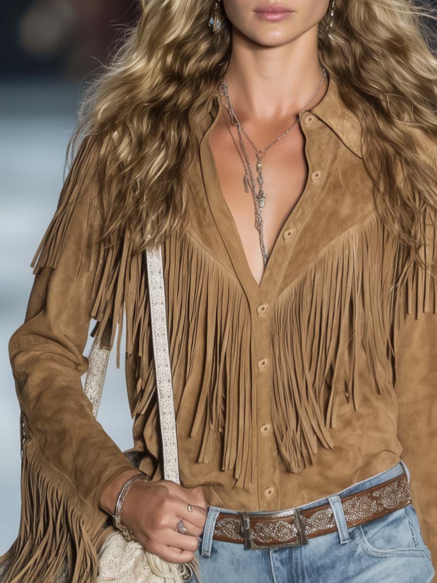 Aspen | Spread Collar Button Front Long Sleeve Fringe Western Shirt