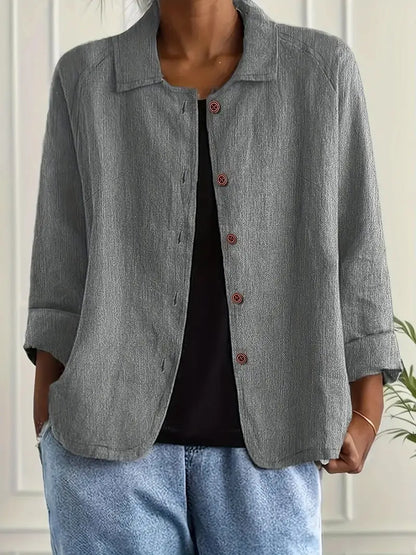 Reese | Lapel Collar Button Down 3/4 Sleeve Relaxed Casual Blouse