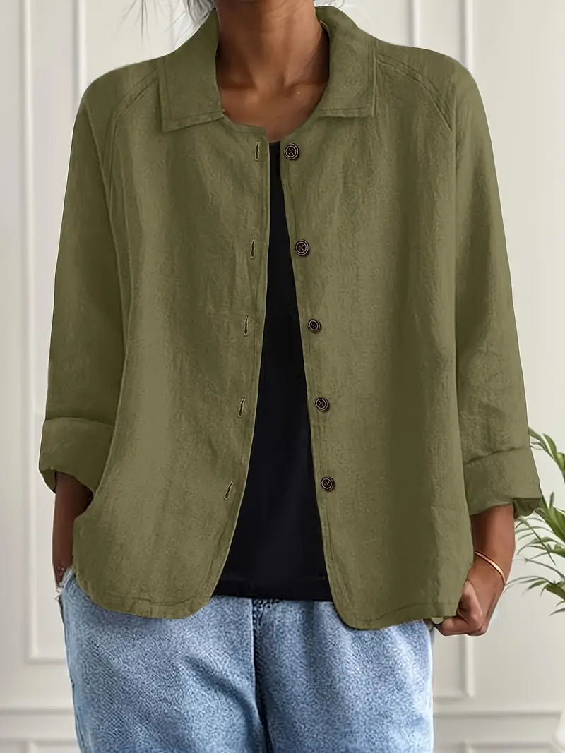 Reese | Lapel Collar Button Down 3/4 Sleeve Relaxed Casual Blouse