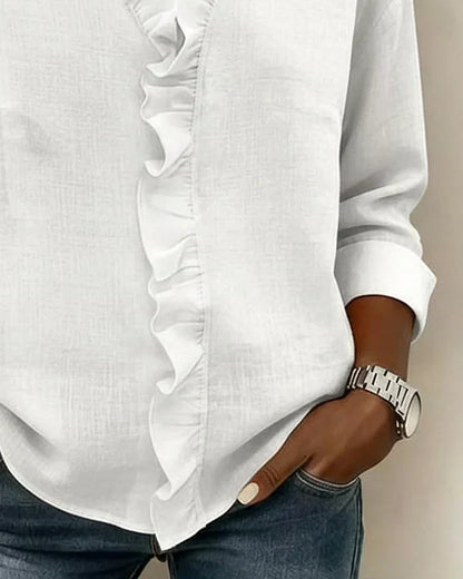 Matilda | Women's Ruffle V Neck Relaxed Long Sleeve Blouse