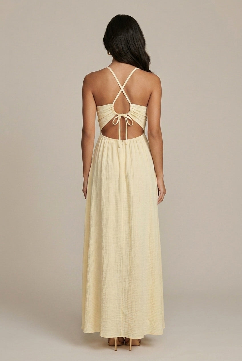Luna | Women's Halter Cutout High Slit Sleeveless Midi Dress