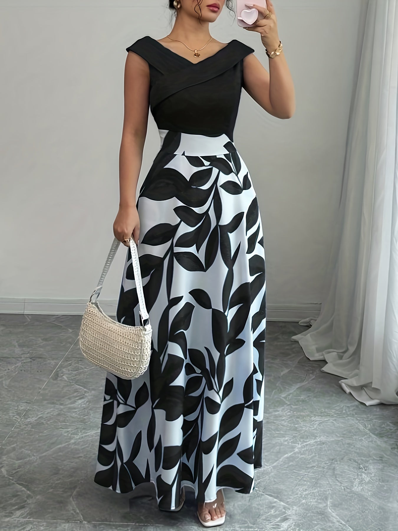 Glen | Women's Floral Print V Neck A Line Wedding Guest Maxi Dress