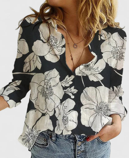 Nadia | Scallop Collar Button Down Long Sleeve Casual Blouse