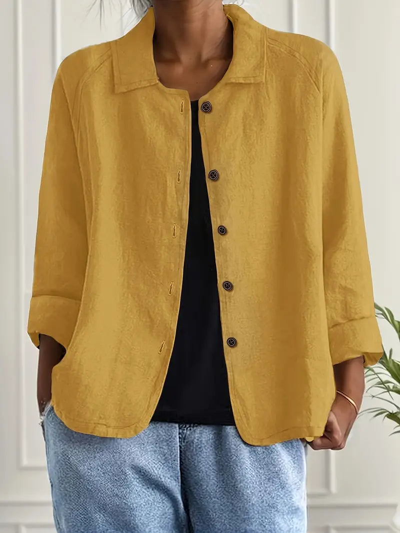 Reese | Lapel Collar Button Down 3/4 Sleeve Relaxed Casual Blouse