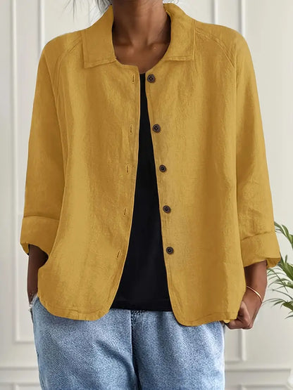 Reese | Lapel Collar Button Down 3/4 Sleeve Relaxed Casual Blouse