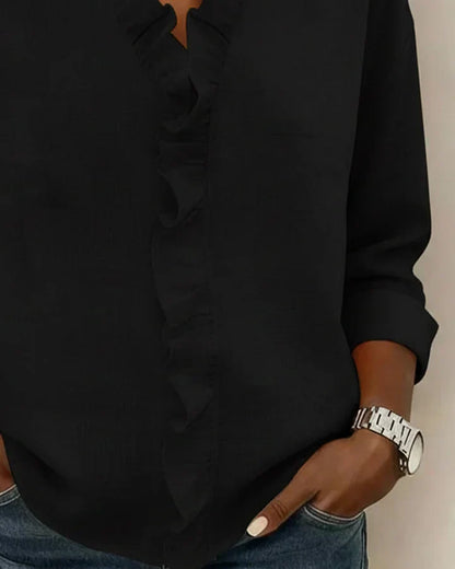 Matilda | Women's Ruffle V Neck Relaxed Long Sleeve Blouse