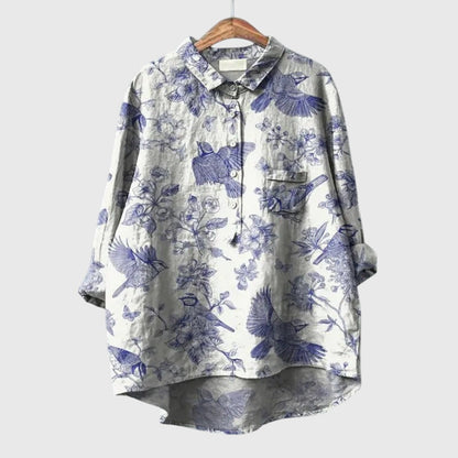 Elly | Watercolor Floral Oversized Long Sleeve Button Down Casual Blouse