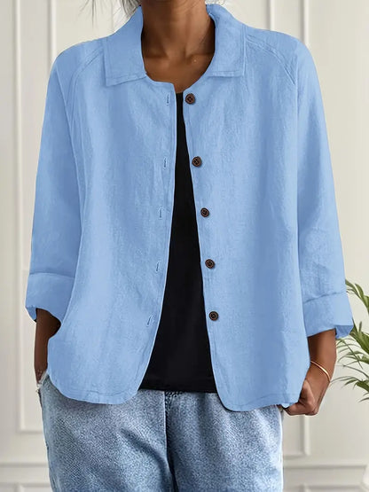 Reese | Lapel Collar Button Down 3/4 Sleeve Relaxed Casual Blouse