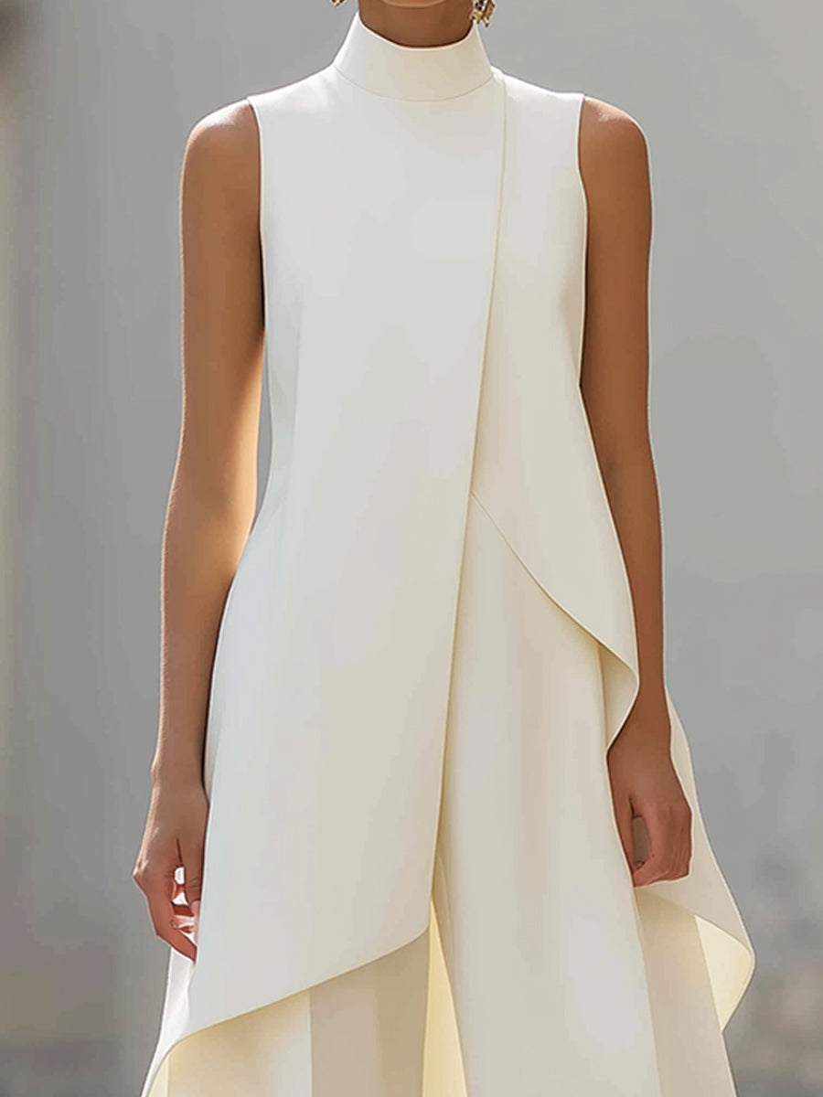 Danna | Women's Elegant High Neck Asymmetric Top Wide Leg Pant Set