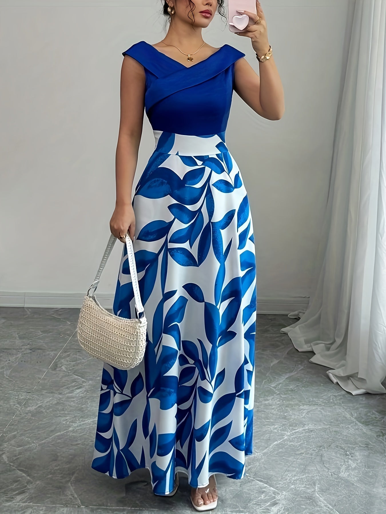 Glen | Women's Floral Print V Neck A Line Wedding Guest Maxi Dress