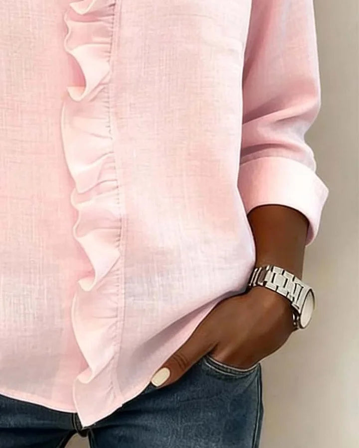 Matilda | Women's Ruffle V Neck Relaxed Long Sleeve Blouse